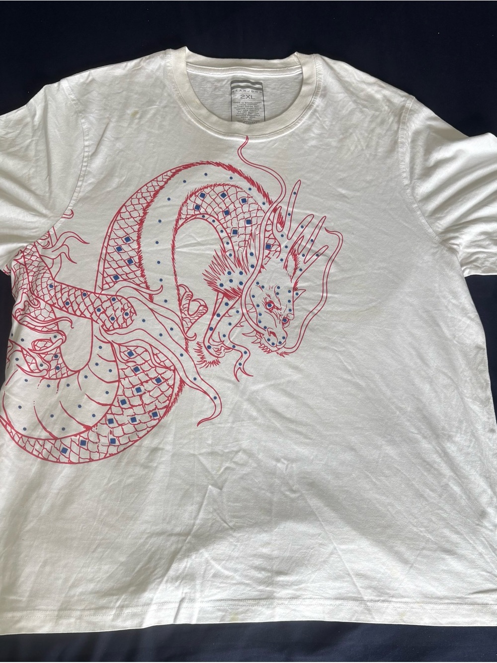 Sean John White Tee with Red Graphic Dragon